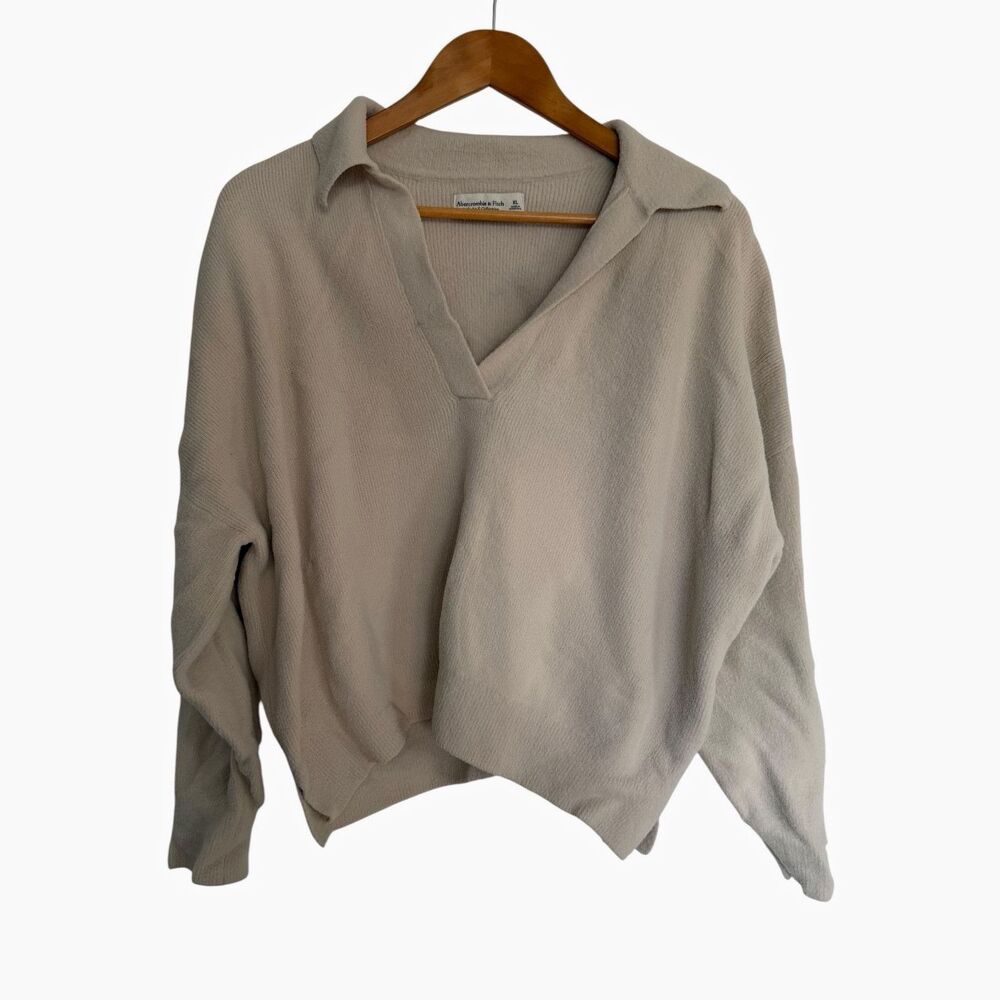 Abercrombie & Fitch XL Soft Knit Polo cotton Sweater Oatmeal Oversized  Slouchy